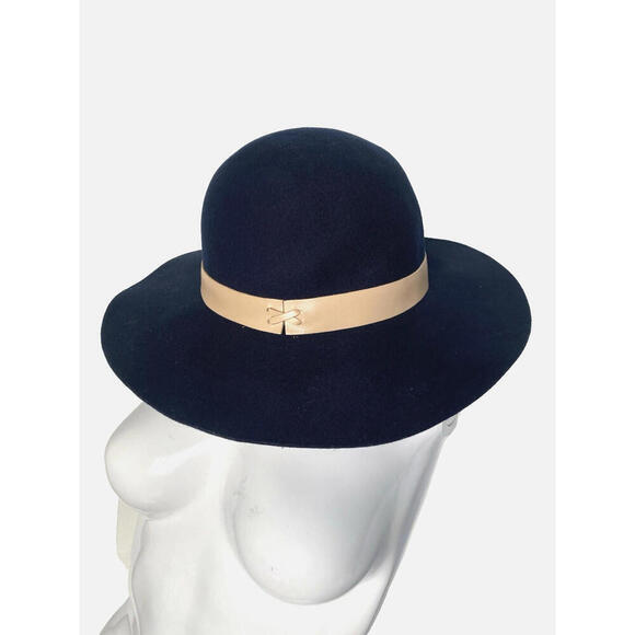 NWT Hat Attack Womens 100% Wool Felt Brimmed Fedora Leather Trim Navy Blue Hat main image 6